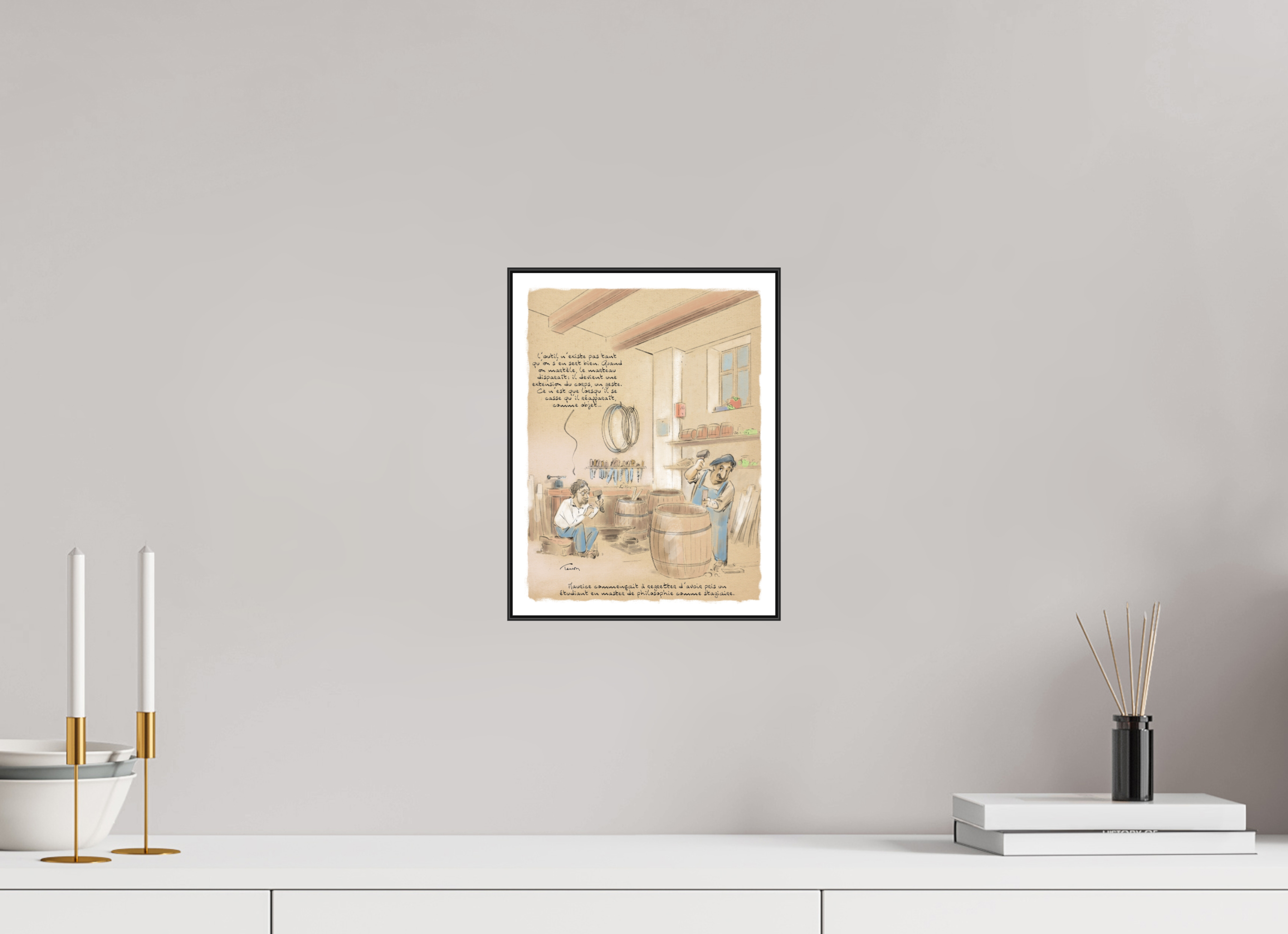 21 x 28 cm, 1.Impression Fine Art sur Alu Dibond. Cadre. Papier aquarelle et marge Dessin AA