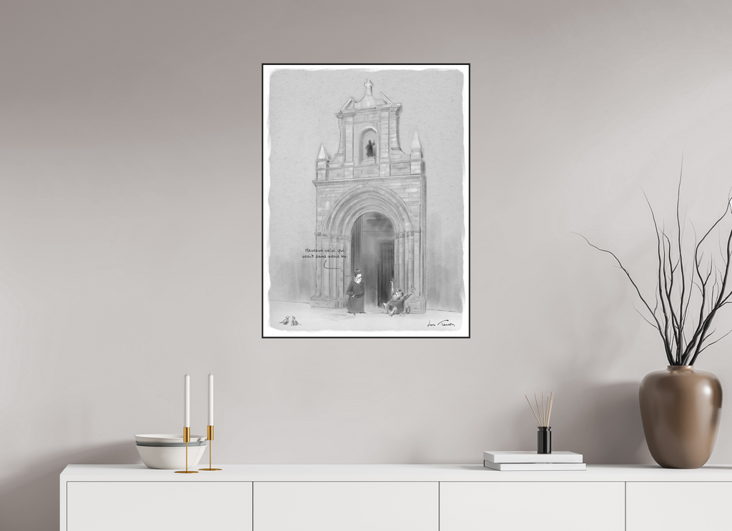 60 x 80 cm, 1.Impression Fine Art sur Alu Dibond. Cadre. Papier aquarelle et marge Dessin N°1