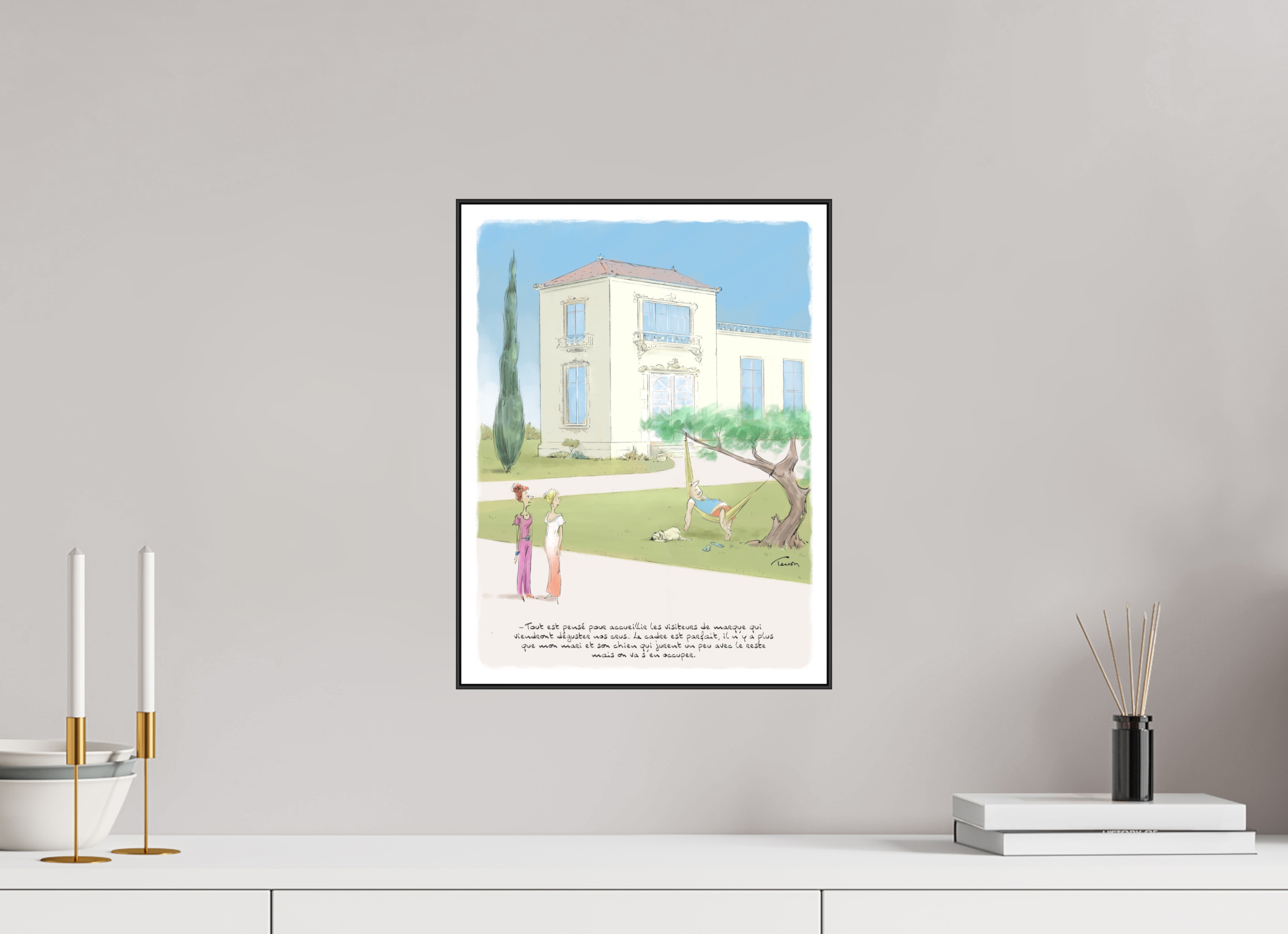 30 x 40 cm, 1.Impression Fine Art sur Alu Dibond. Cadre. Papier aquarelle et marge Dessin et cadre N°11