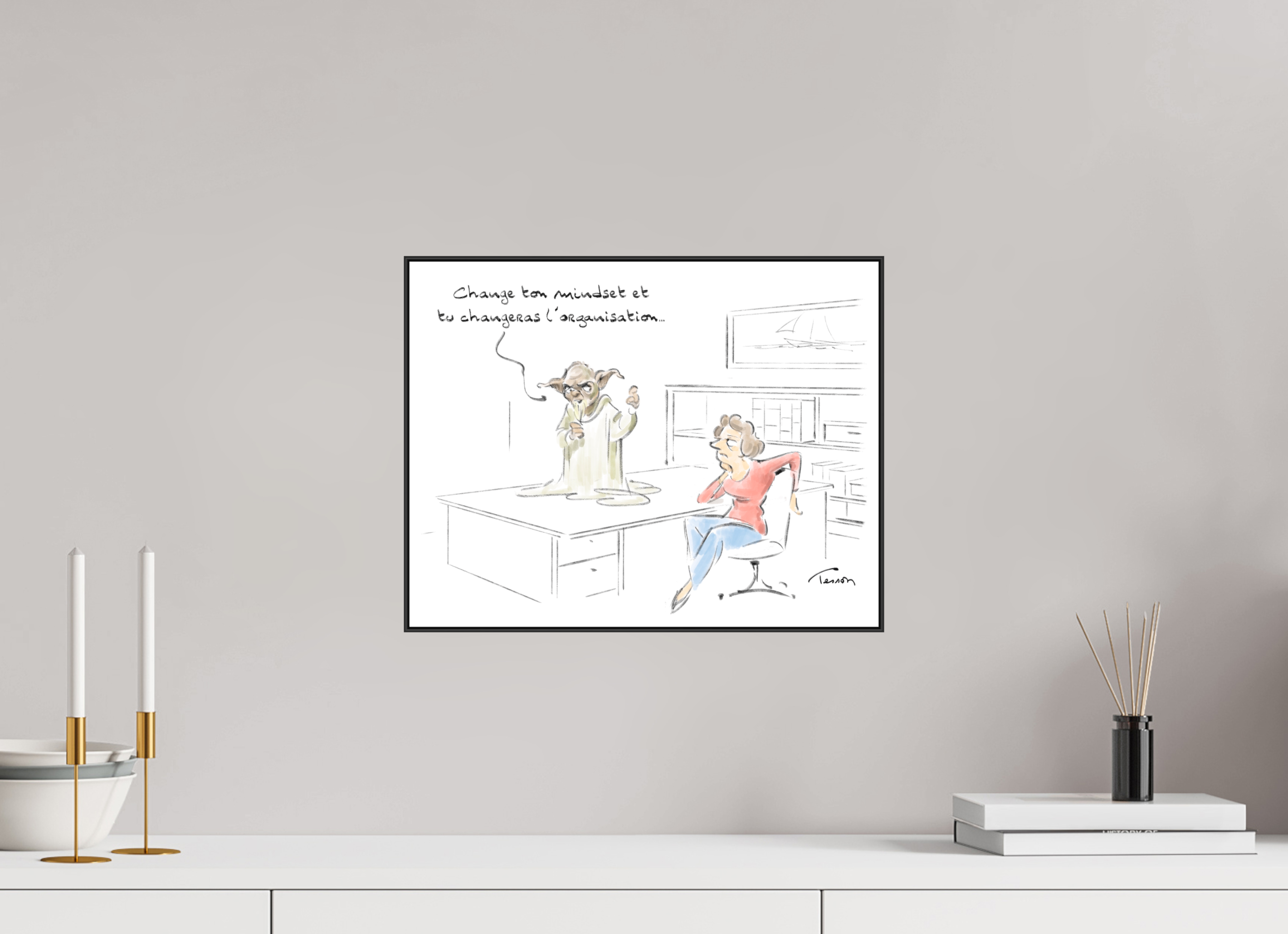 39,1 x 30 cm, 1.Impression Fine Art sur Alu Dibond. Cadre. Papier aquarelle et marge Dessin N°3