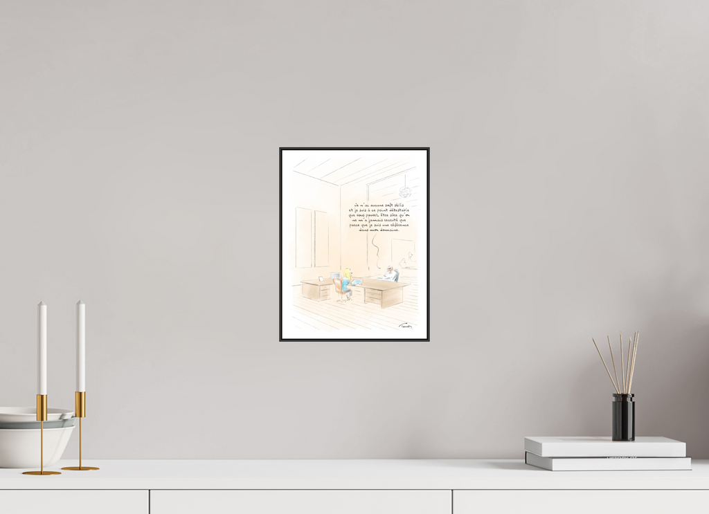 21 x 28 cm, 1.Impression Fine Art sur Alu Dibond. Cadre. Papier aquarelle et marge Dessin N°12