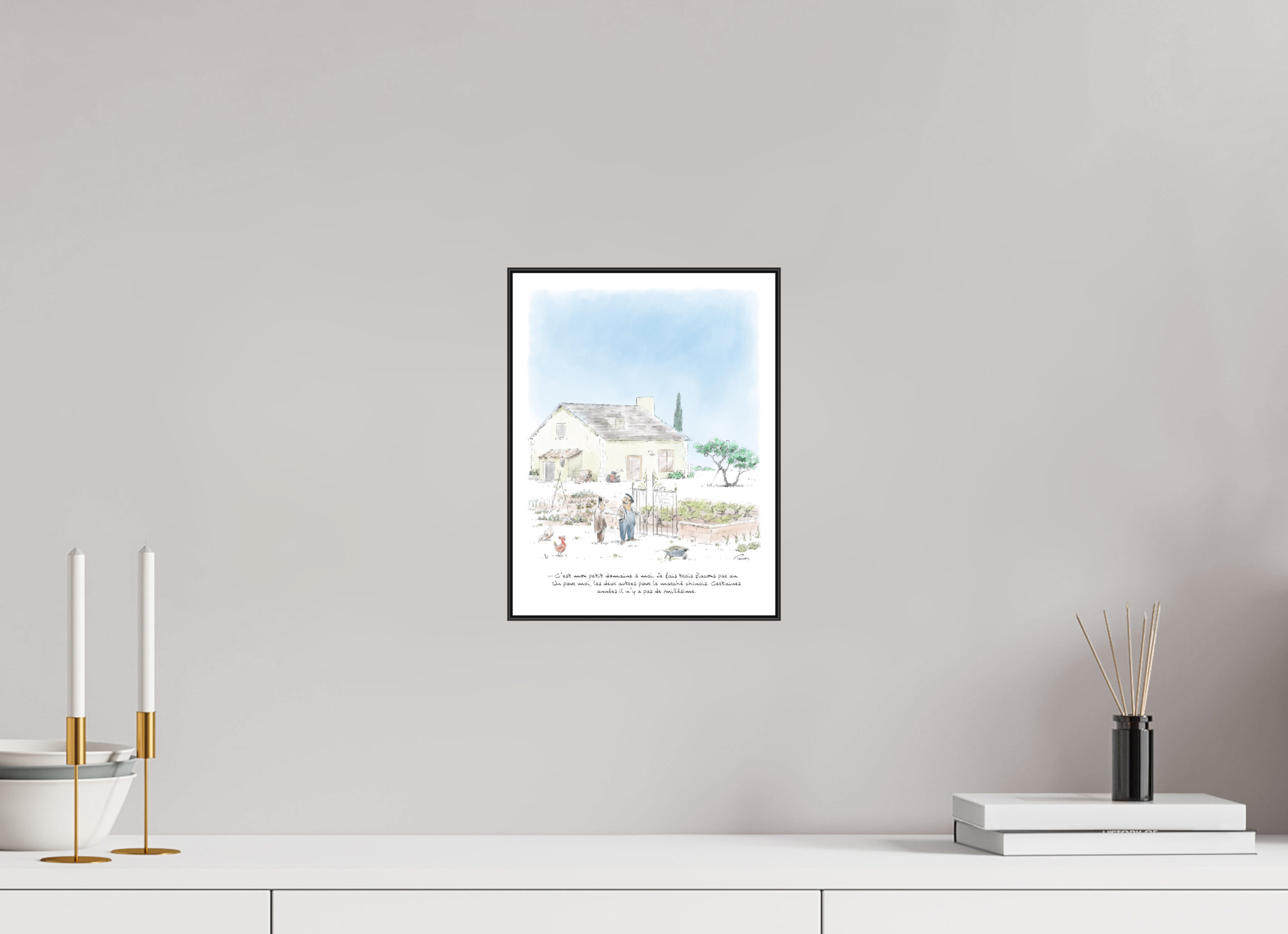 21 x 28 cm, 1.Impression Fine Art sur Alu Dibond. Cadre. Papier aquarelle et marge Dessin et cadre N°11