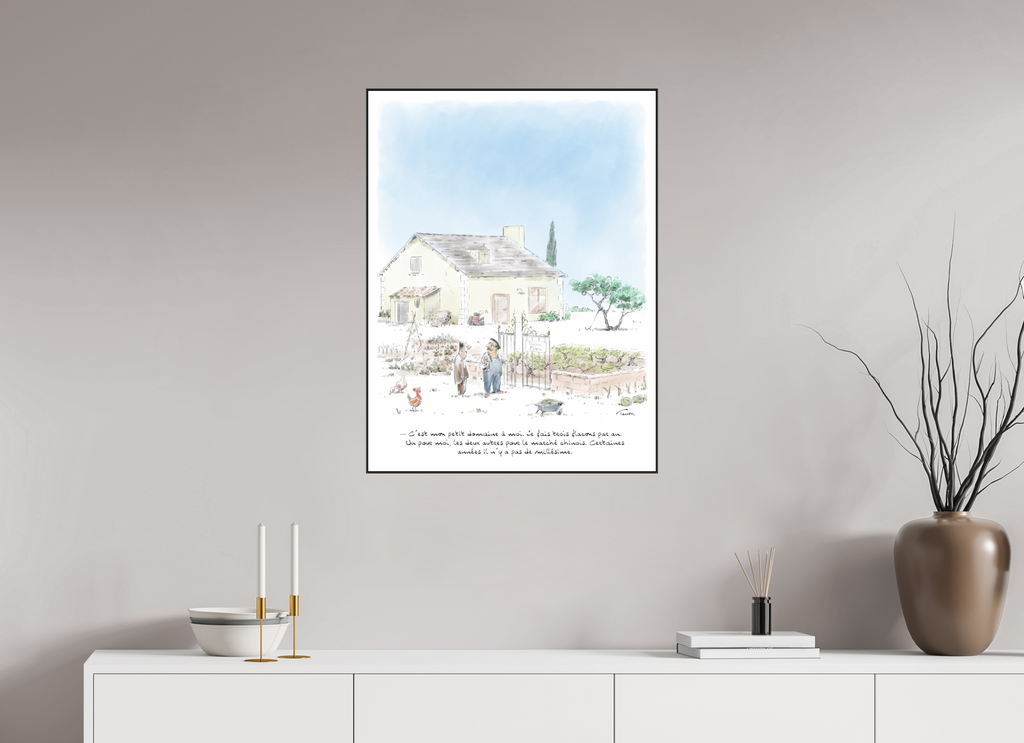 60 x 80 cm, 1.Impression Fine Art sur Alu Dibond. Cadre. Papier aquarelle et marge Dessin et cadre N°11