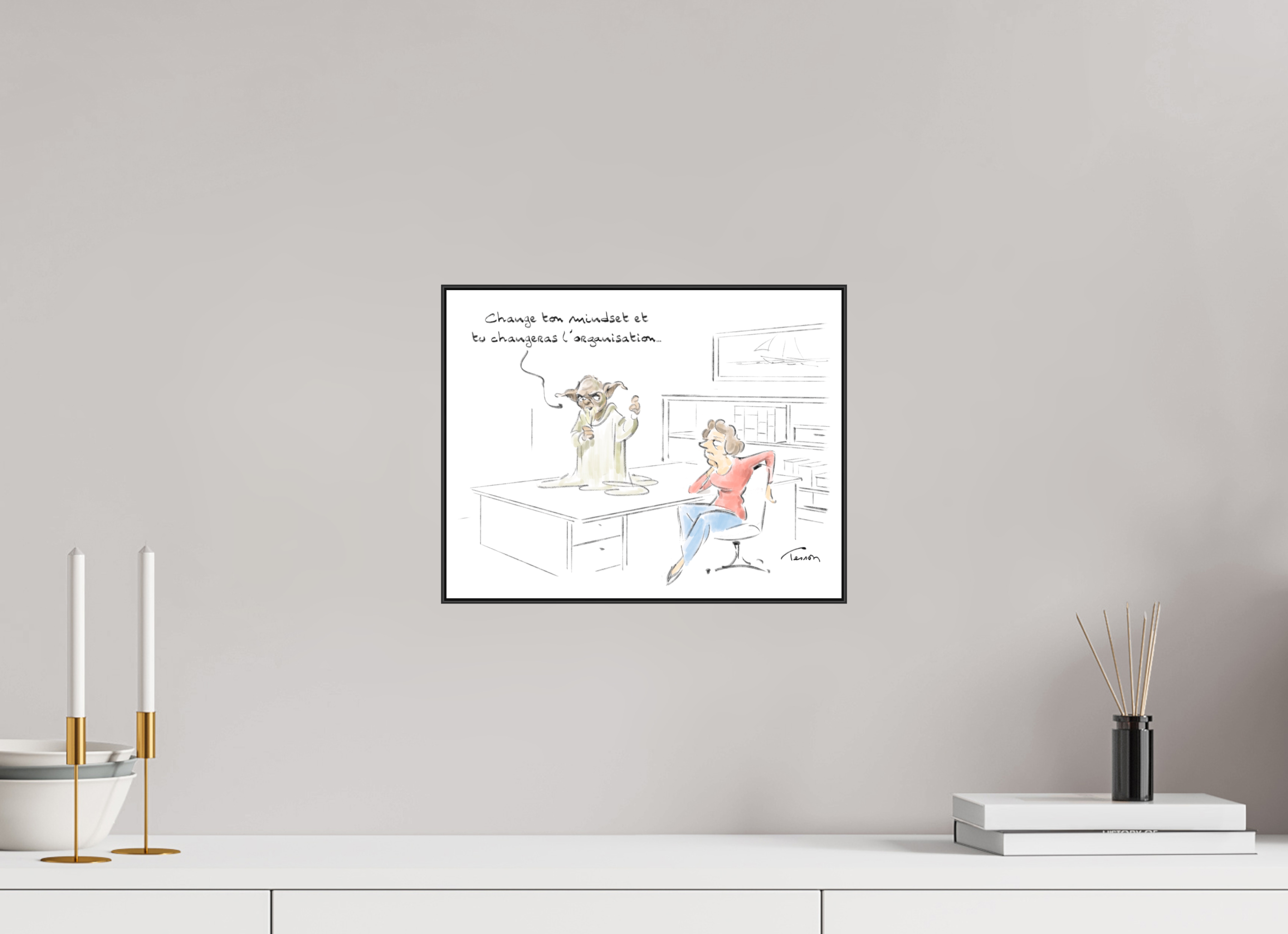 32,6 x 25 cm, 1.Impression Fine Art sur Alu Dibond. Cadre. Papier aquarelle et marge Dessin N°3