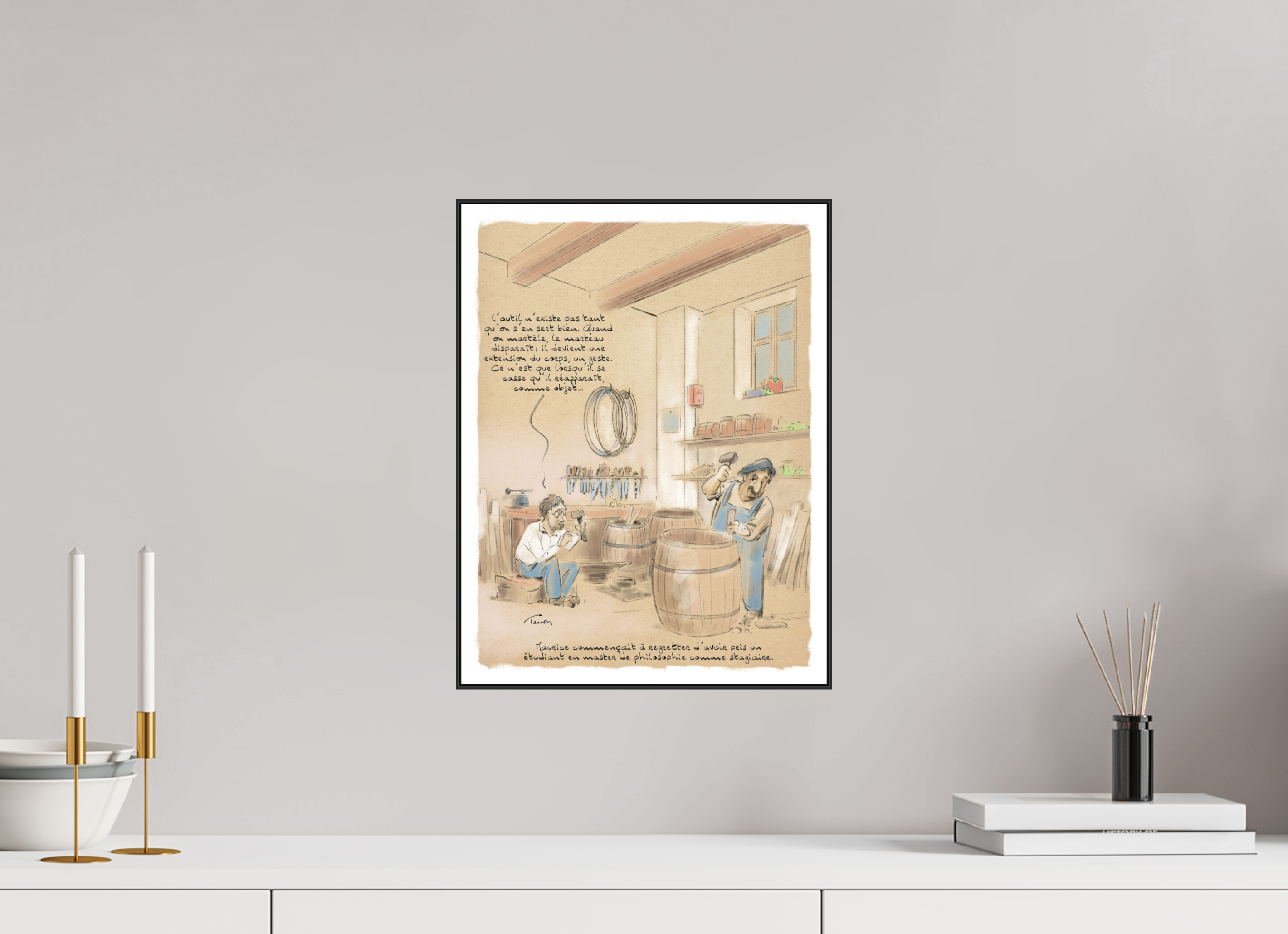 30 x 40 cm, 1.Impression Fine Art sur Alu Dibond. Cadre. Papier aquarelle et marge Dessin AA