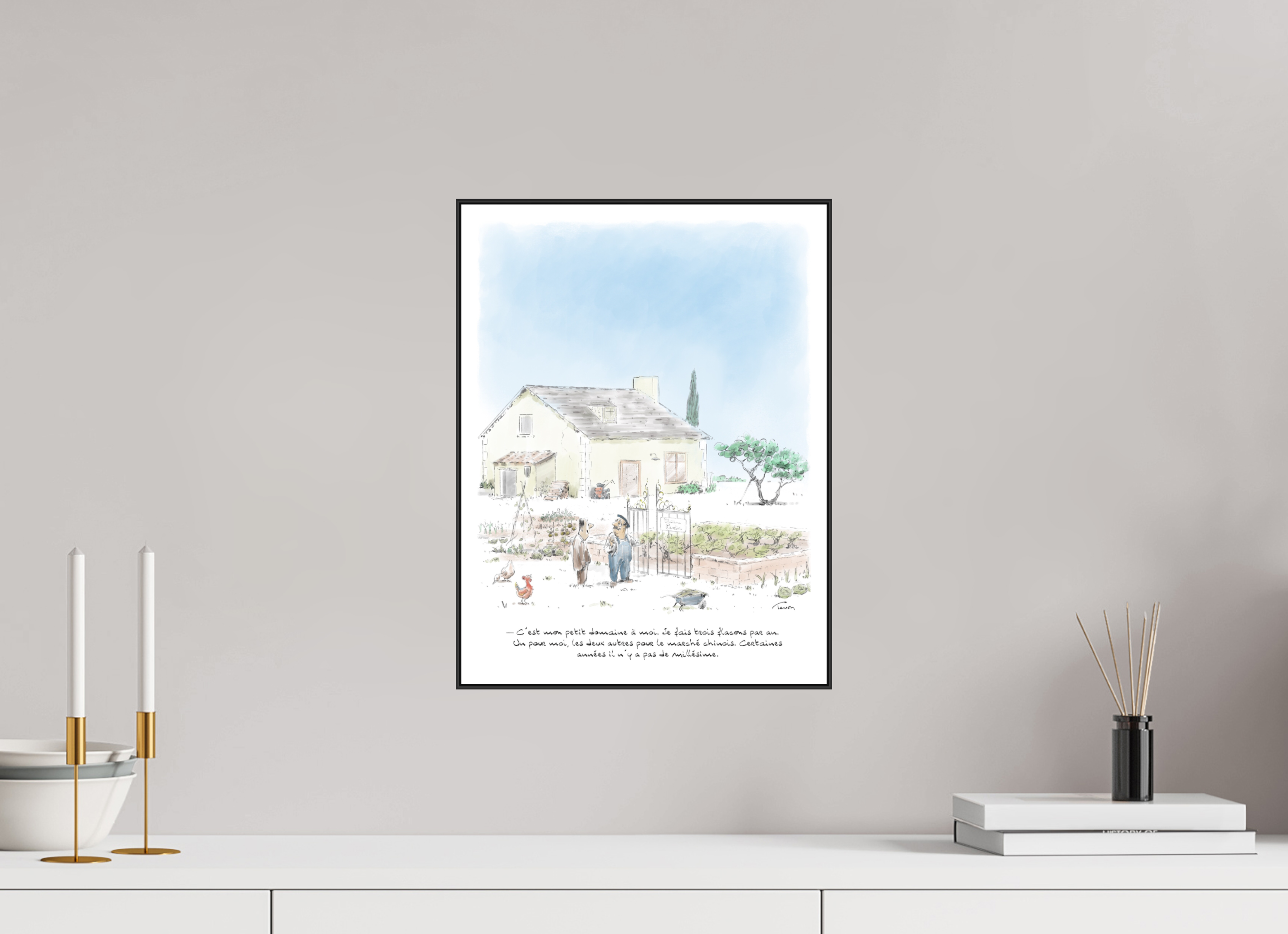 30 x 40 cm, 1.Impression Fine Art sur Alu Dibond. Cadre. Papier aquarelle et marge Dessin et cadre N°11