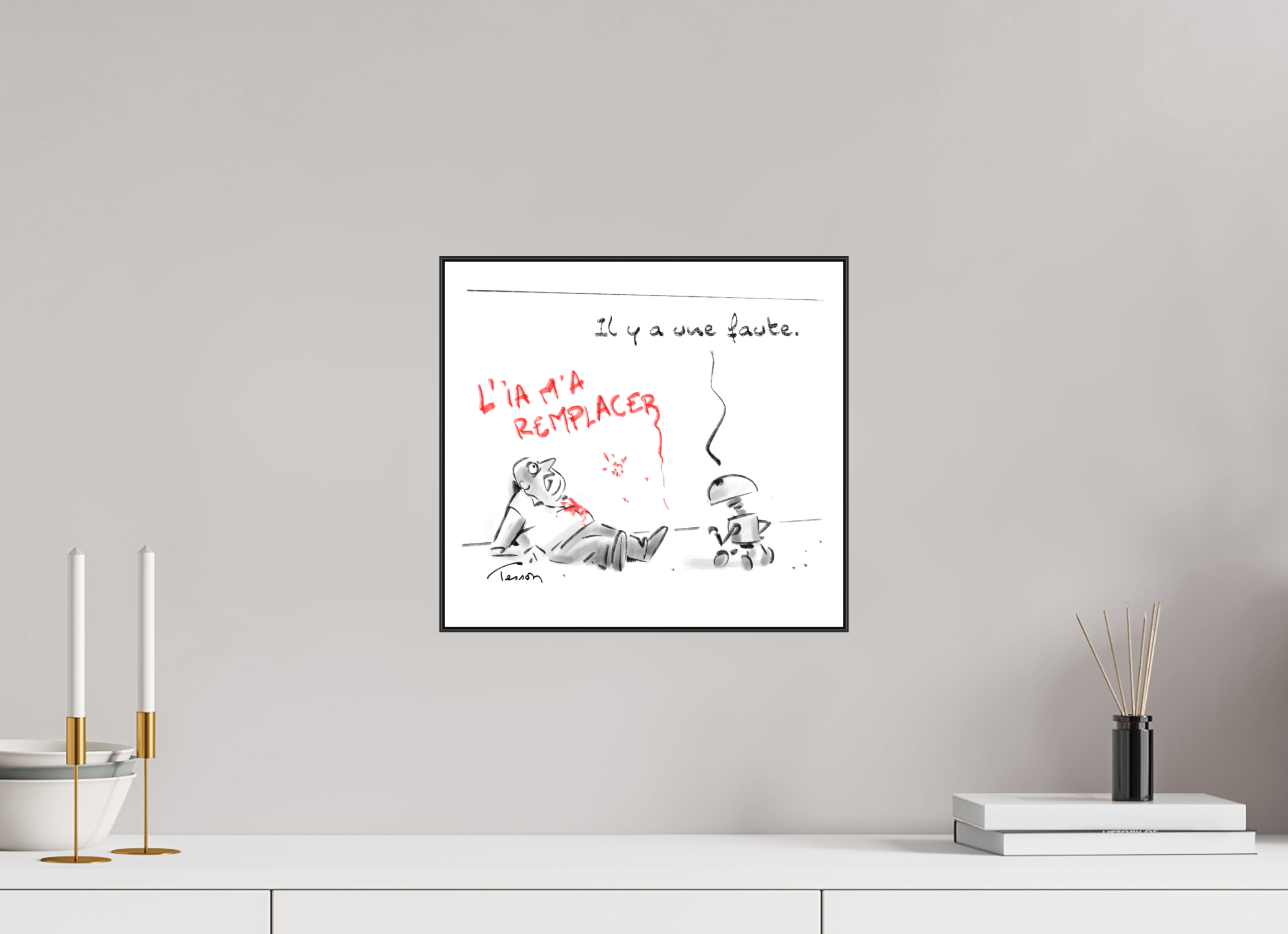 32,9 x 30 cm, 1.Impression Fine Art sur Alu Dibond. Cadre. Papier aquarelle et marge Dessin N°9